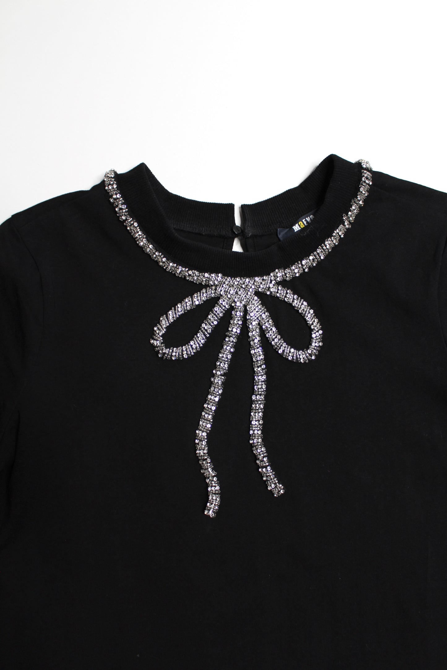 Anthropologie Maeve black 'bow' short sleeve top, size small