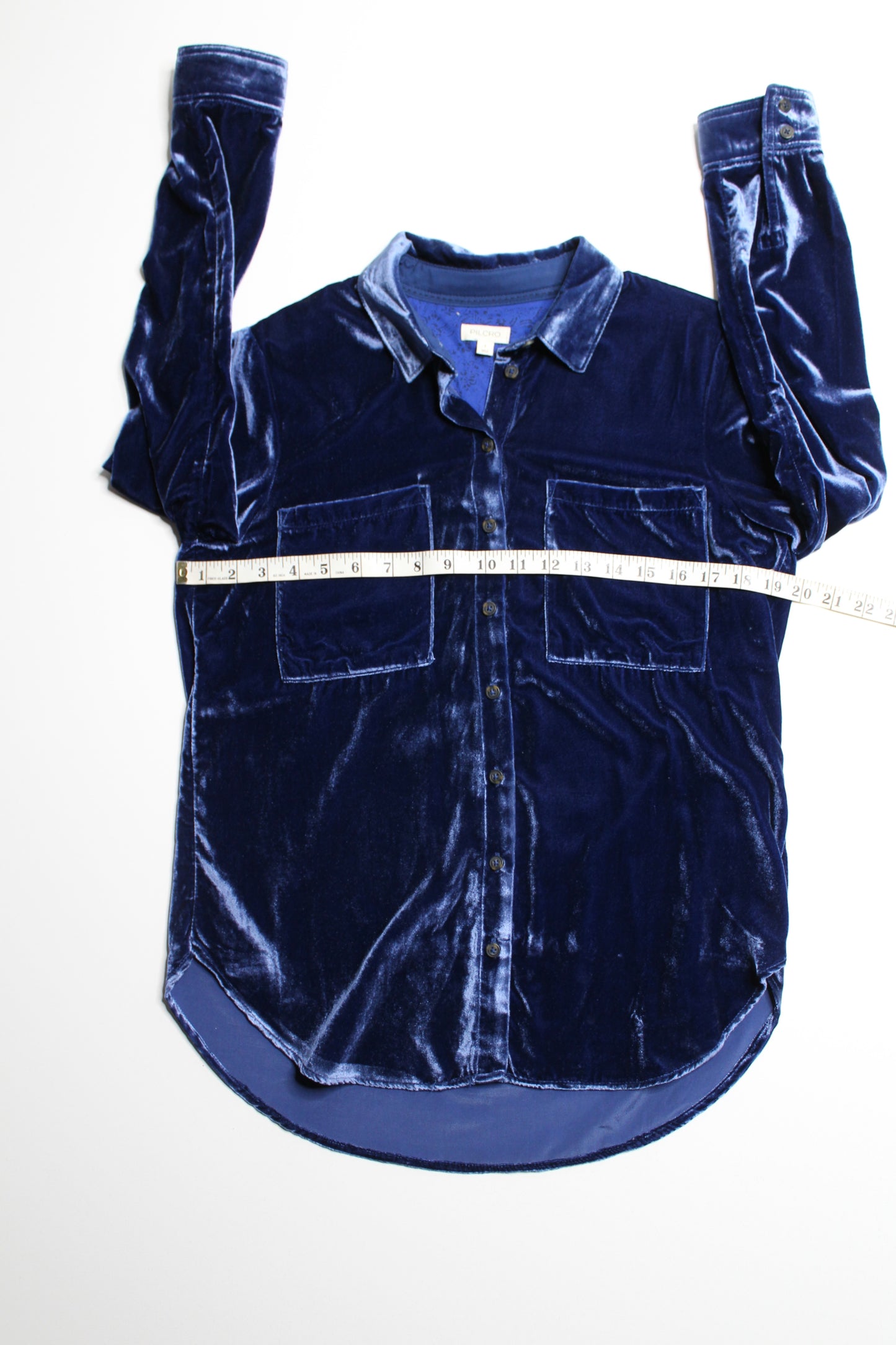 Anthropologie Pilcro dark blue velvet button down long sleeve, size small (was $40)