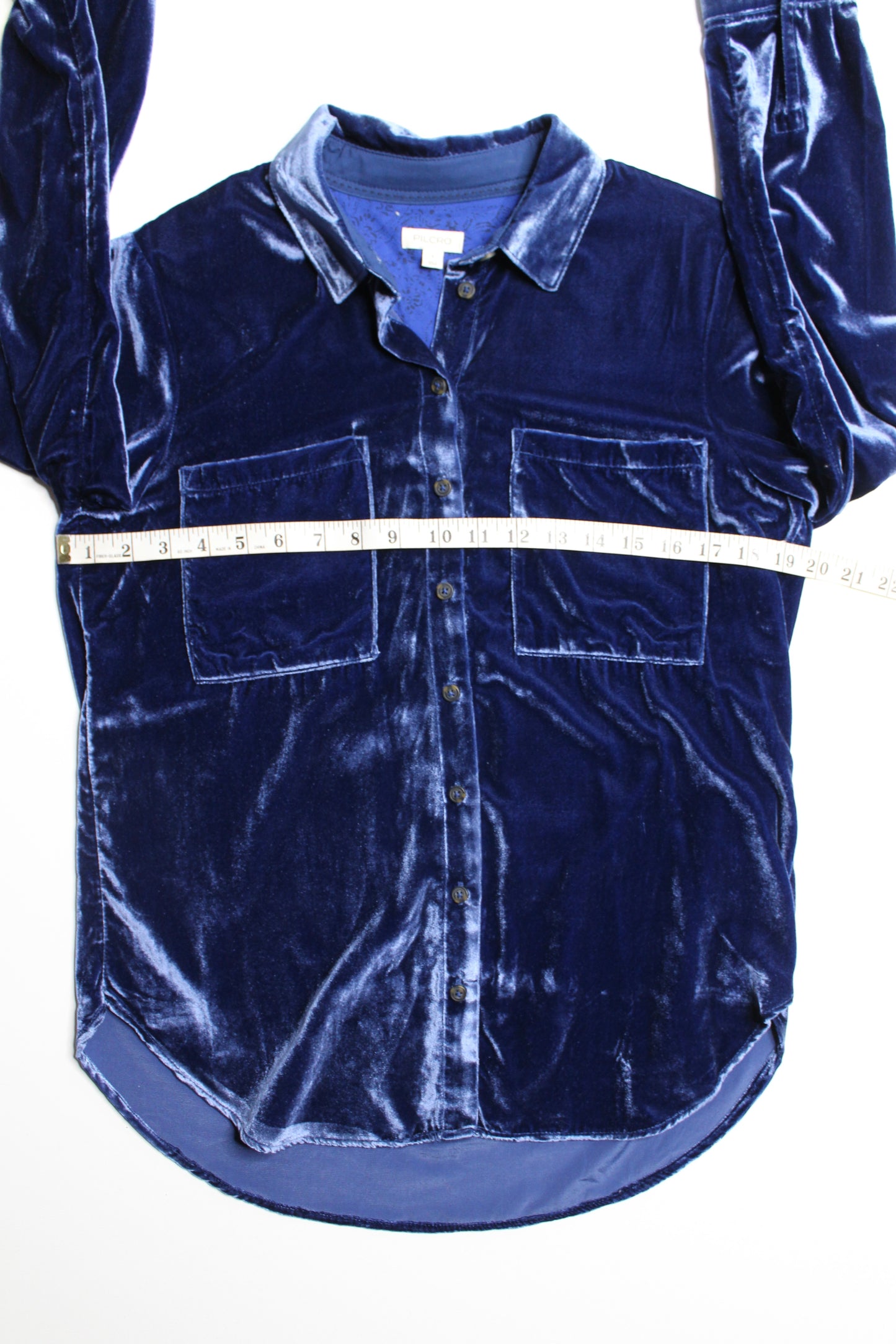Anthropologie Pilcro dark blue velvet button down long sleeve, size small (was $40)