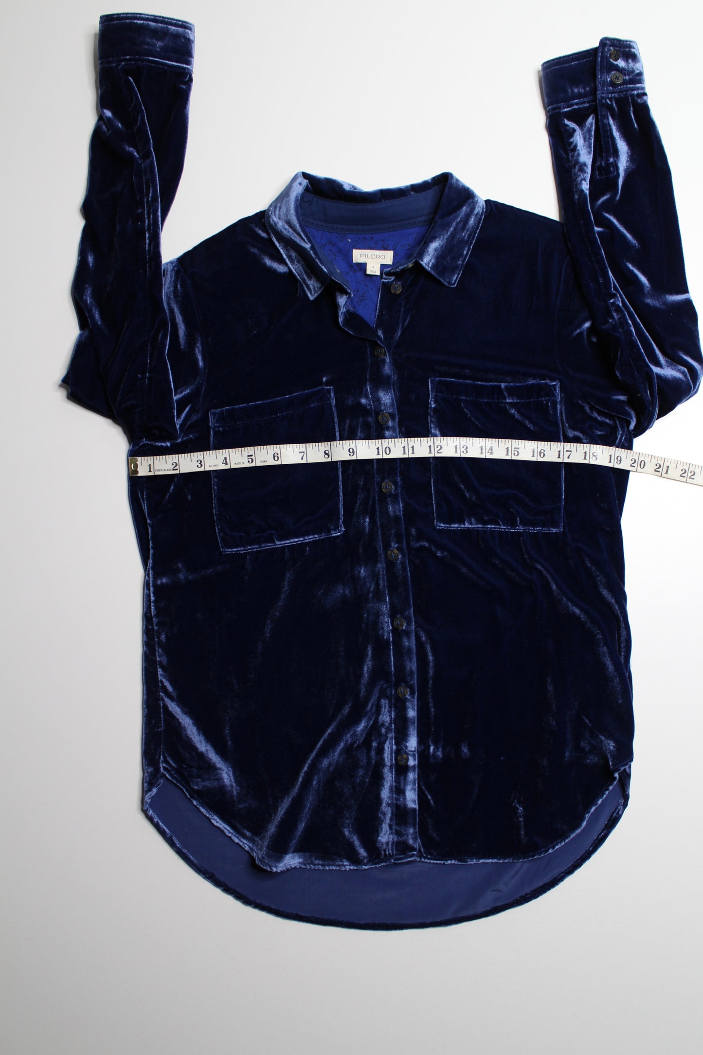 Anthropologie Pilcro dark blue velvet button down long sleeve, size small (was $40)