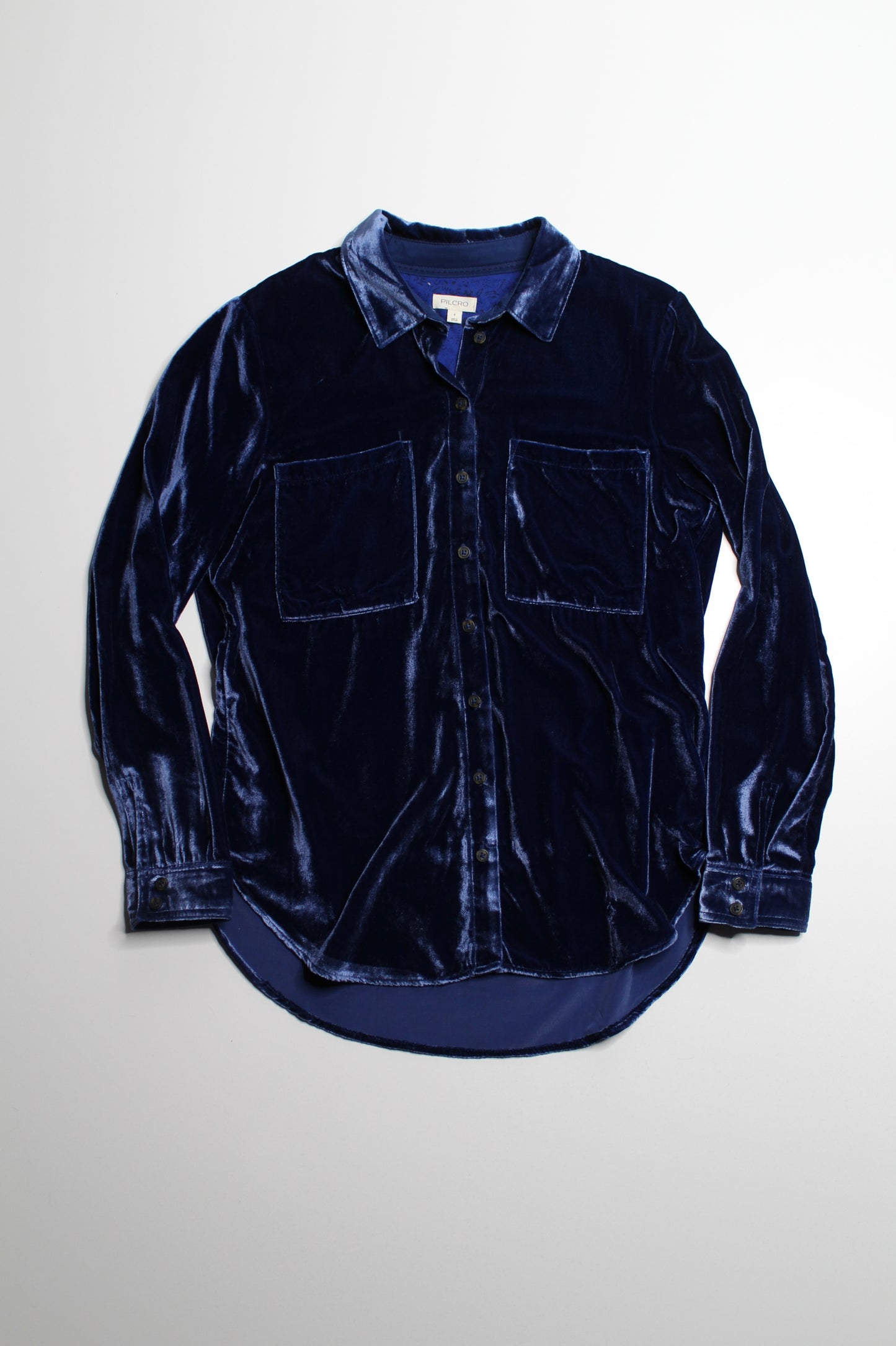 Anthropologie Pilcro dark blue velvet button down long sleeve, size small (was $40)