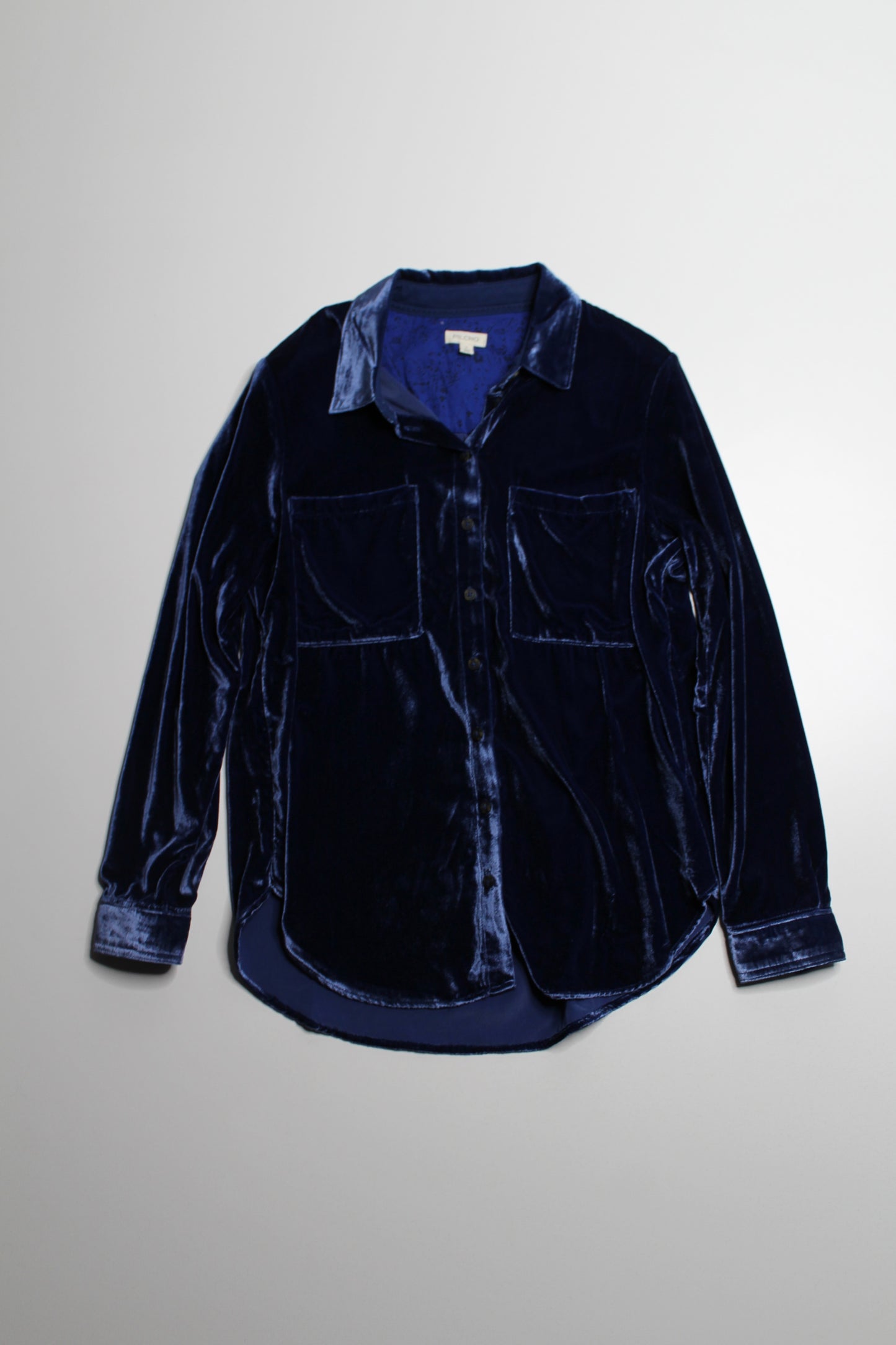 Anthropologie Pilcro dark blue velvet button down long sleeve, size small (was $40)