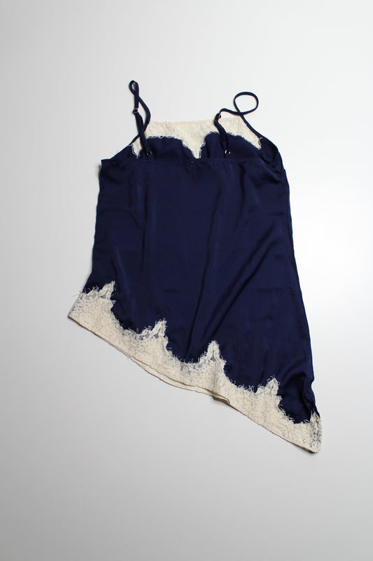 Anthropologie navy with cream lace asymetrical tank, size small