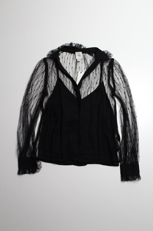 Anthropologie Maeve black layered tulle puff sleeve blouse, size small *new with tags