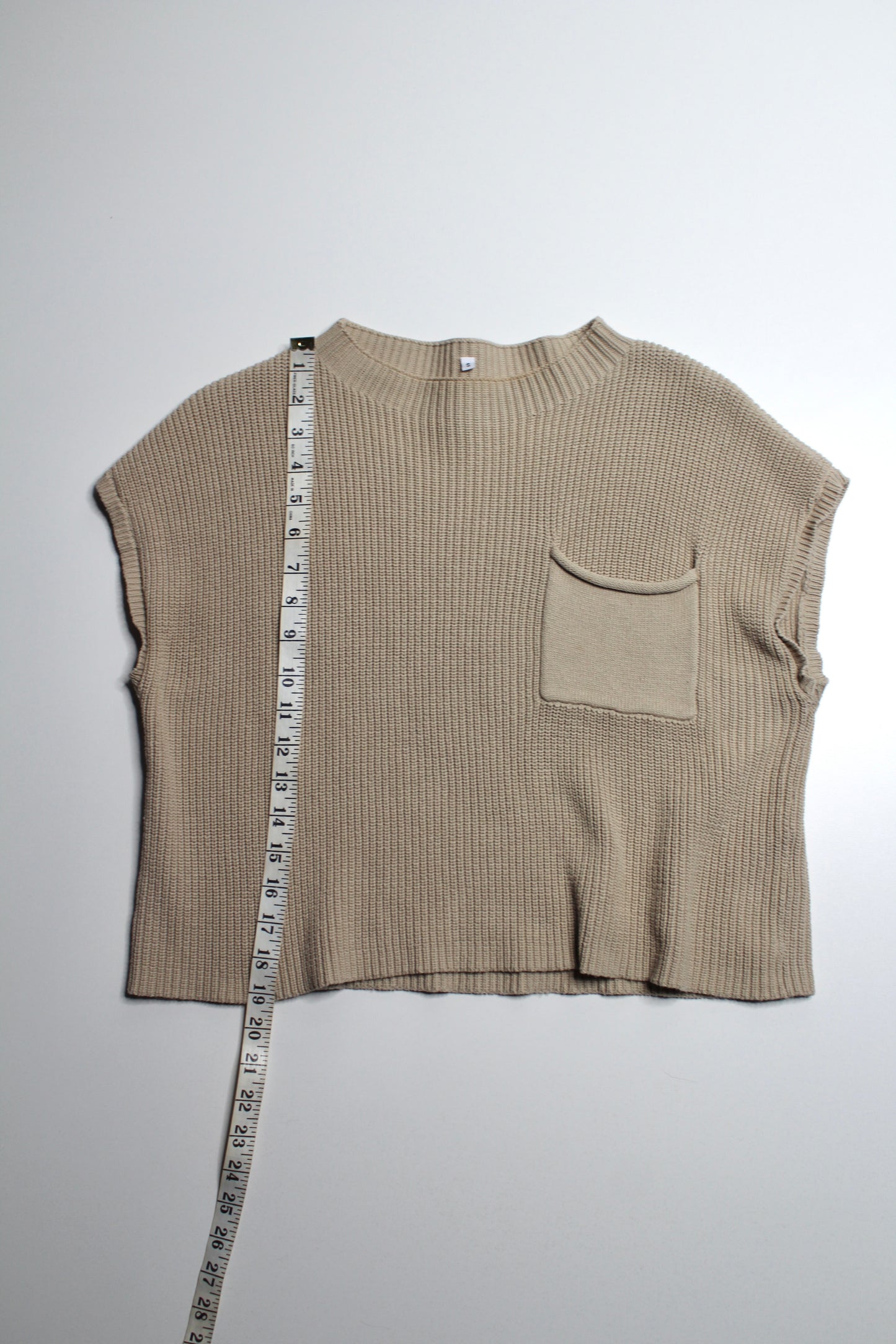 Unknown brand tan sleeveless knit top, size small (loose fit)