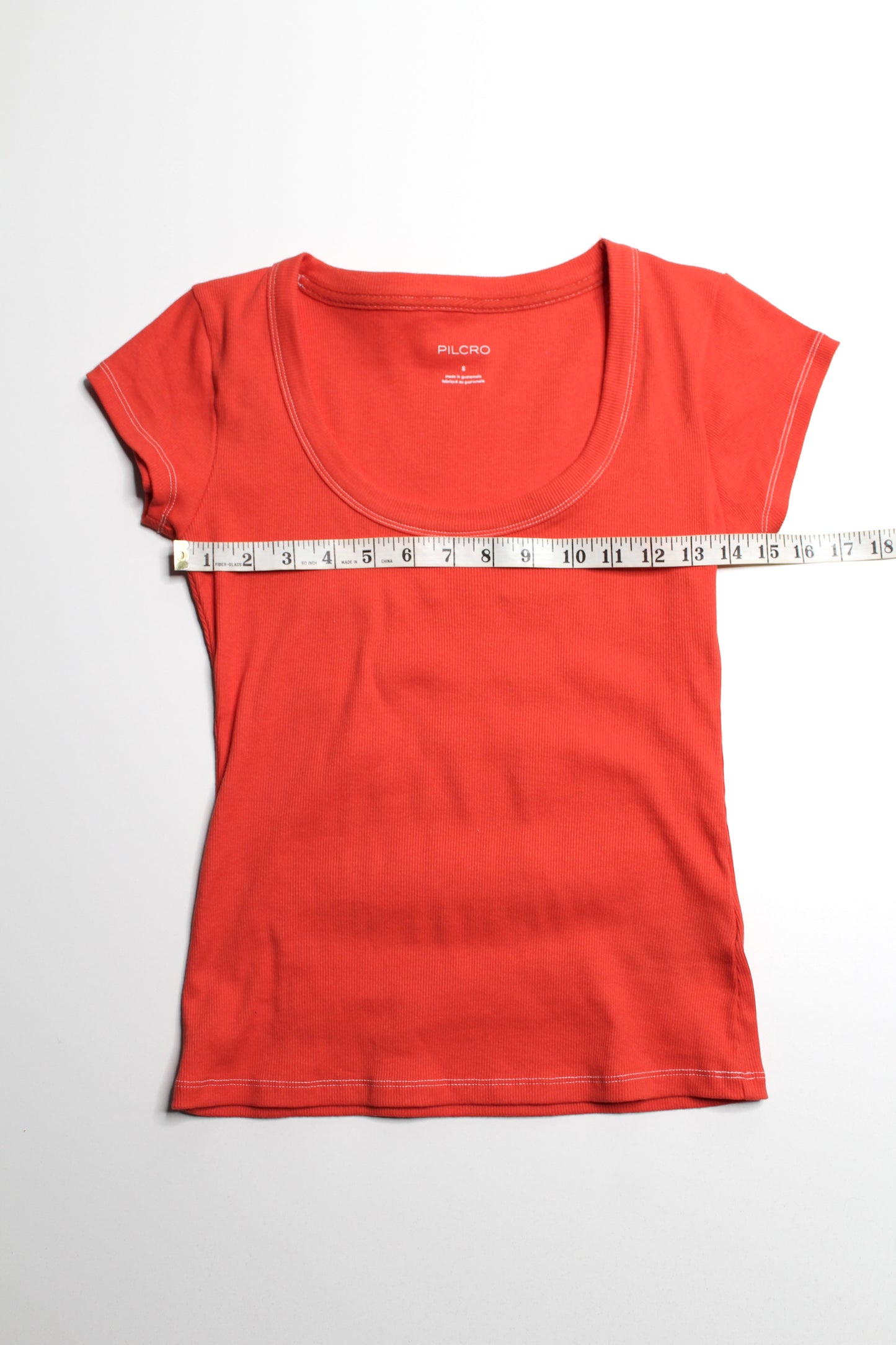 Anthropologie Pilcro deep orange ribbed scoop neck t shirt, size small