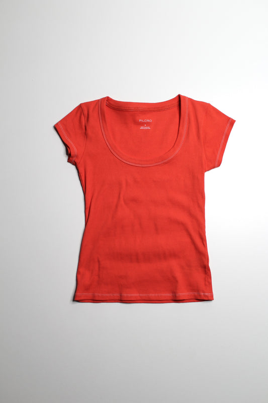 Anthropologie Pilcro deep orange ribbed scoop neck t shirt, size small