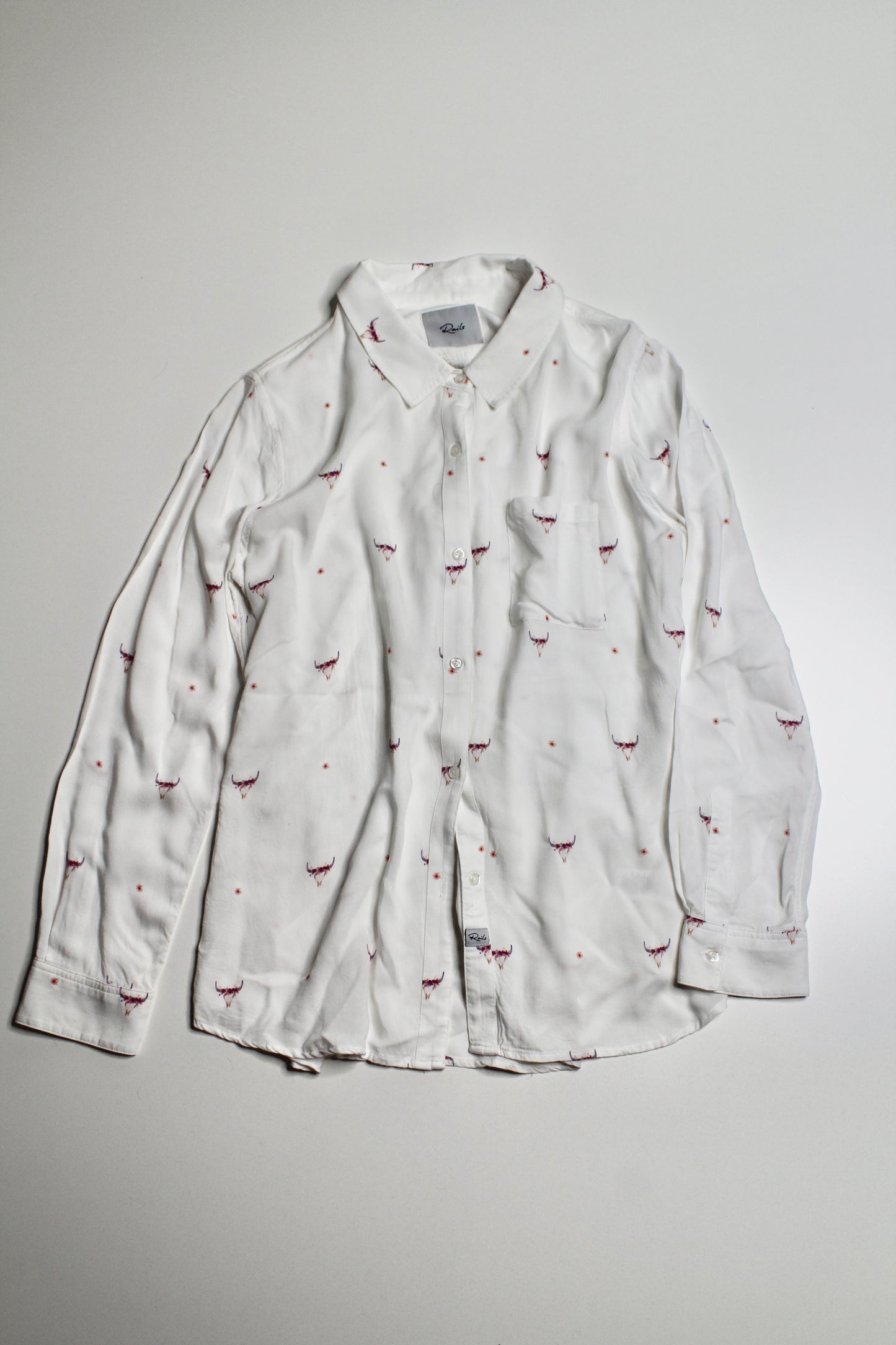 Rails white rosci print button up blouse, size large