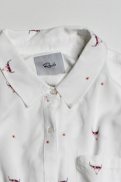 Rails white rosci print button up blouse, size large