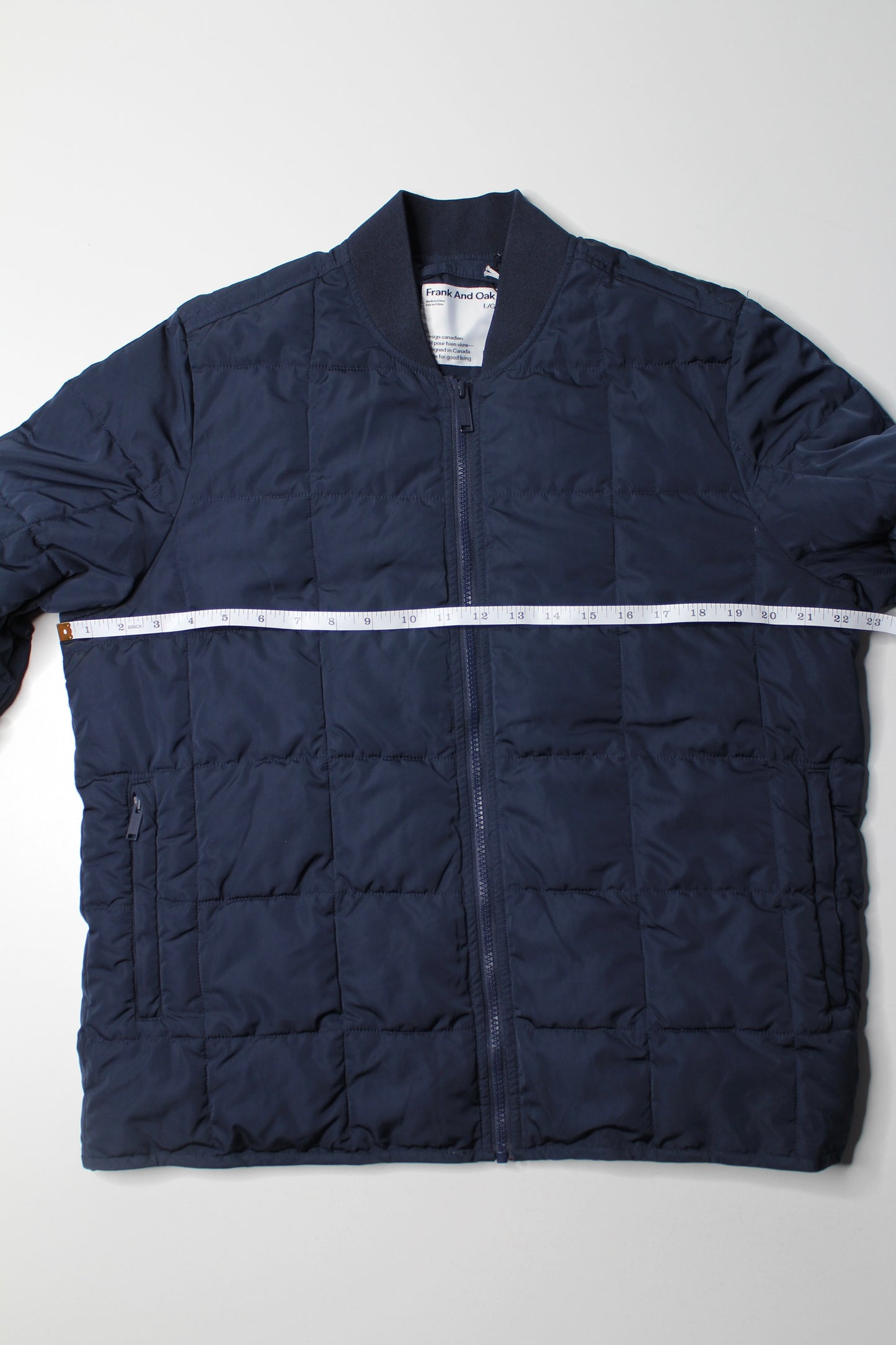 Frank And Oak navy quilted bomber jacket, size large (additional 50% off)