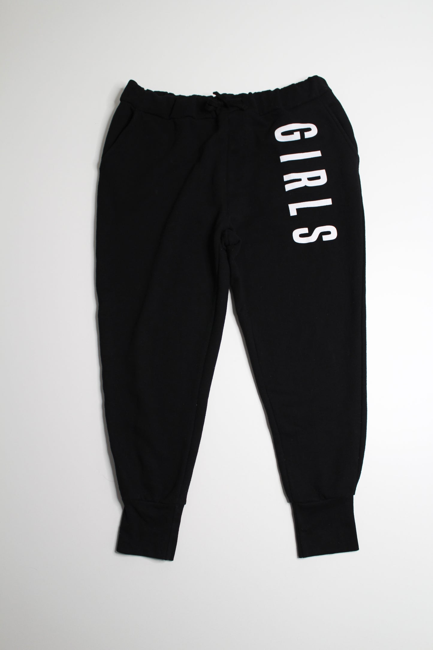 Brunette The Label black 'GIRLS' cropped jogger, size M/L (price reduced: was $36)