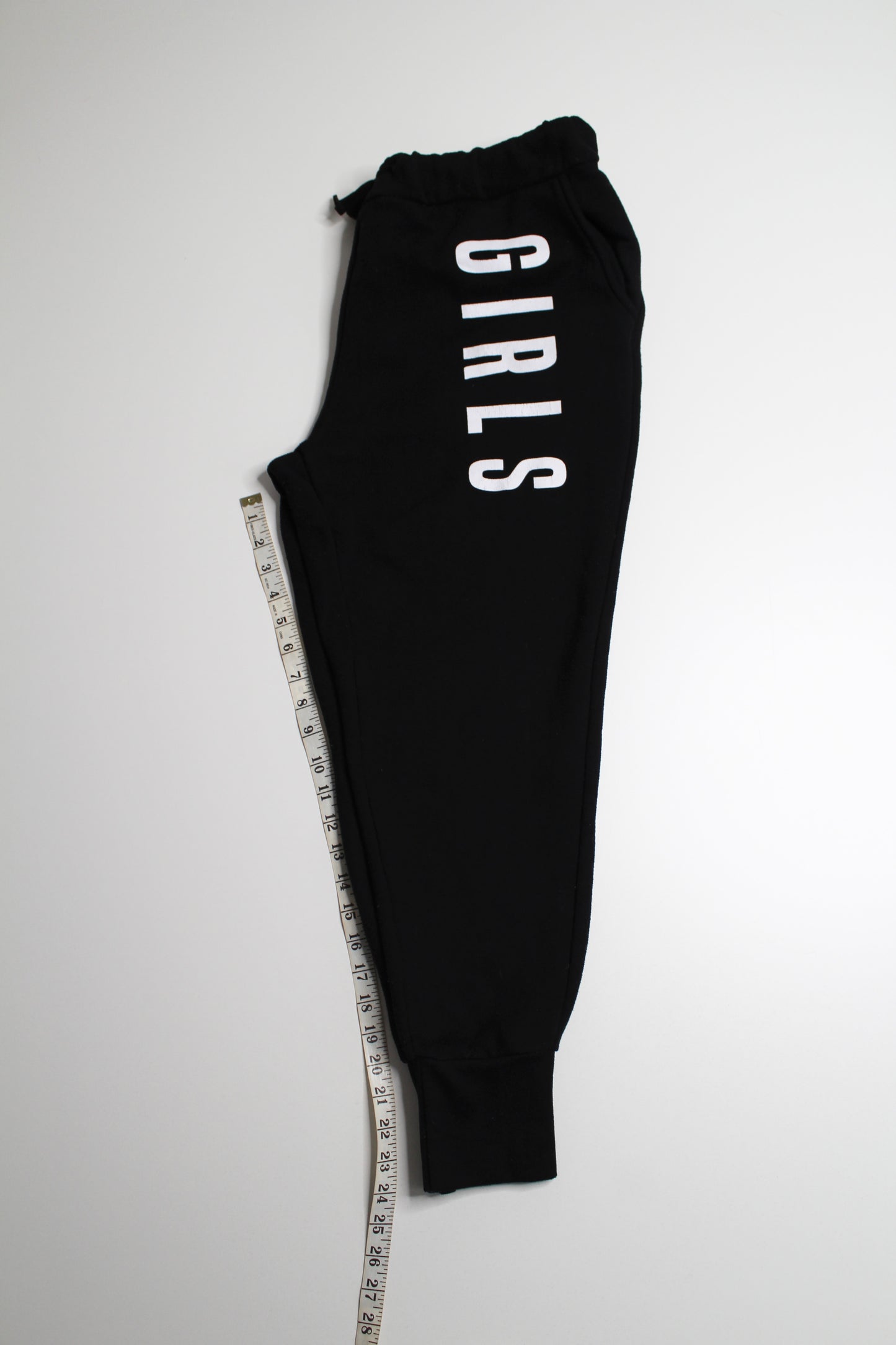 Brunette The Label black 'GIRLS' cropped jogger, size M/L (price reduced: was $36)