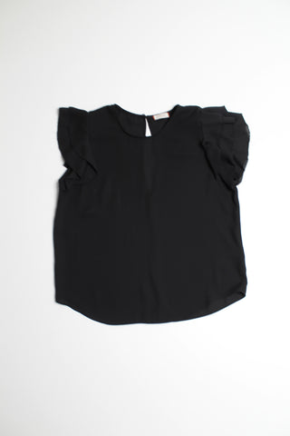 Aritzia Sunday Best black ruffle shoulder short sleeve blouse, size xs