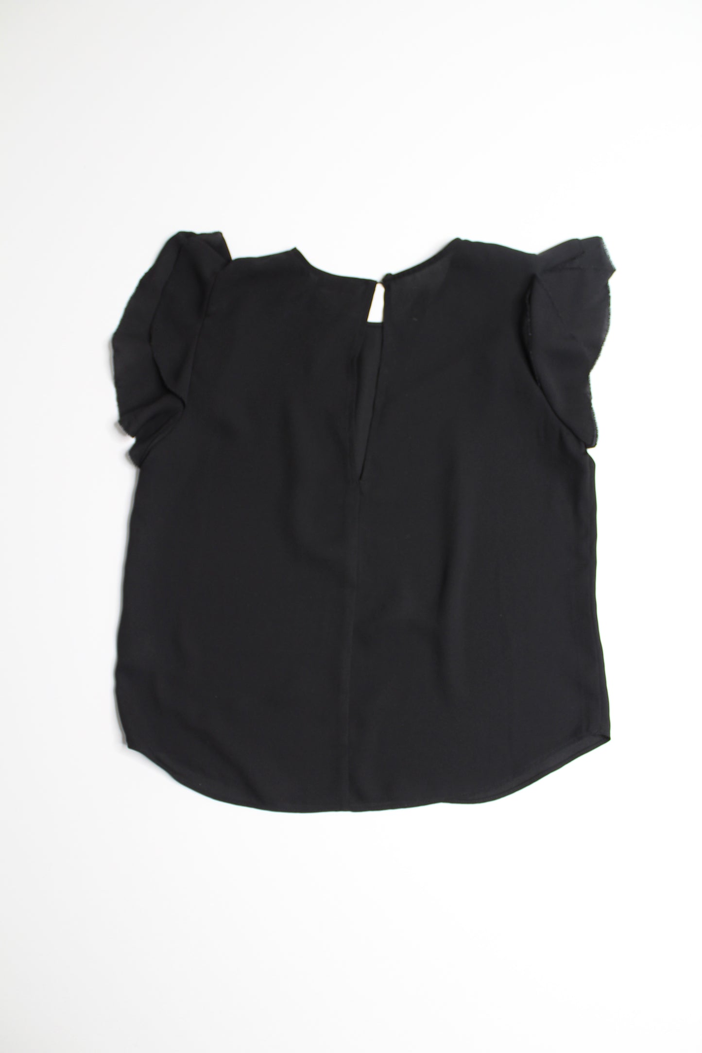 Aritzia Sunday Best black ruffle shoulder short sleeve blouse, size xs