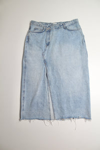 Zara high rise asymmetrical front slit denim midi skirt, size XXL