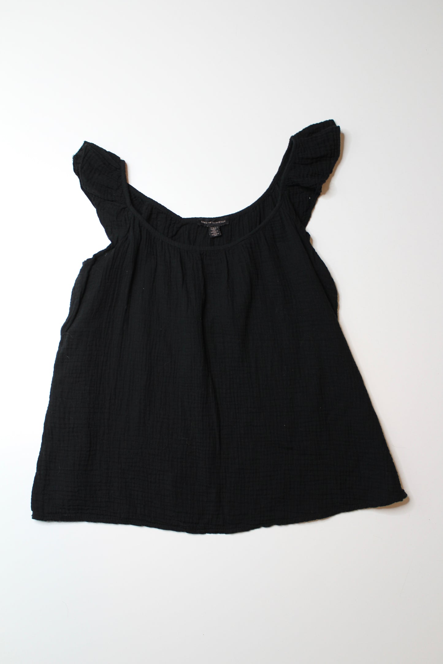 Saks Fifth Avenue black crinkle ruffle blouse, size small (additional 20% off)