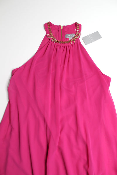 Laura fuchsia pink chiffon halter neck dress, size 14 *new with tags (price reduced: was $60)
