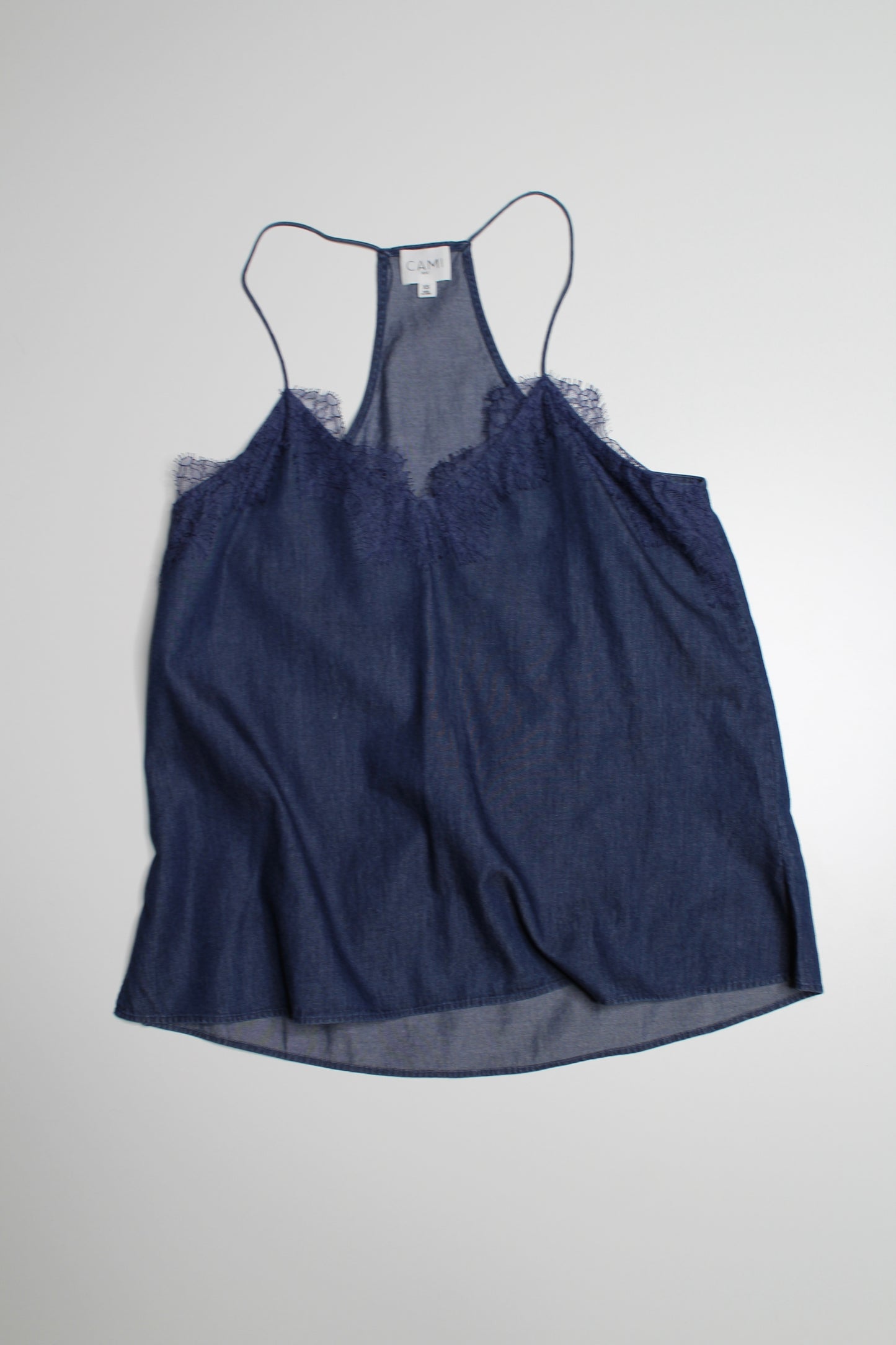 Cami NYC denim lace trim racerback camisole, size xs (loose fit)