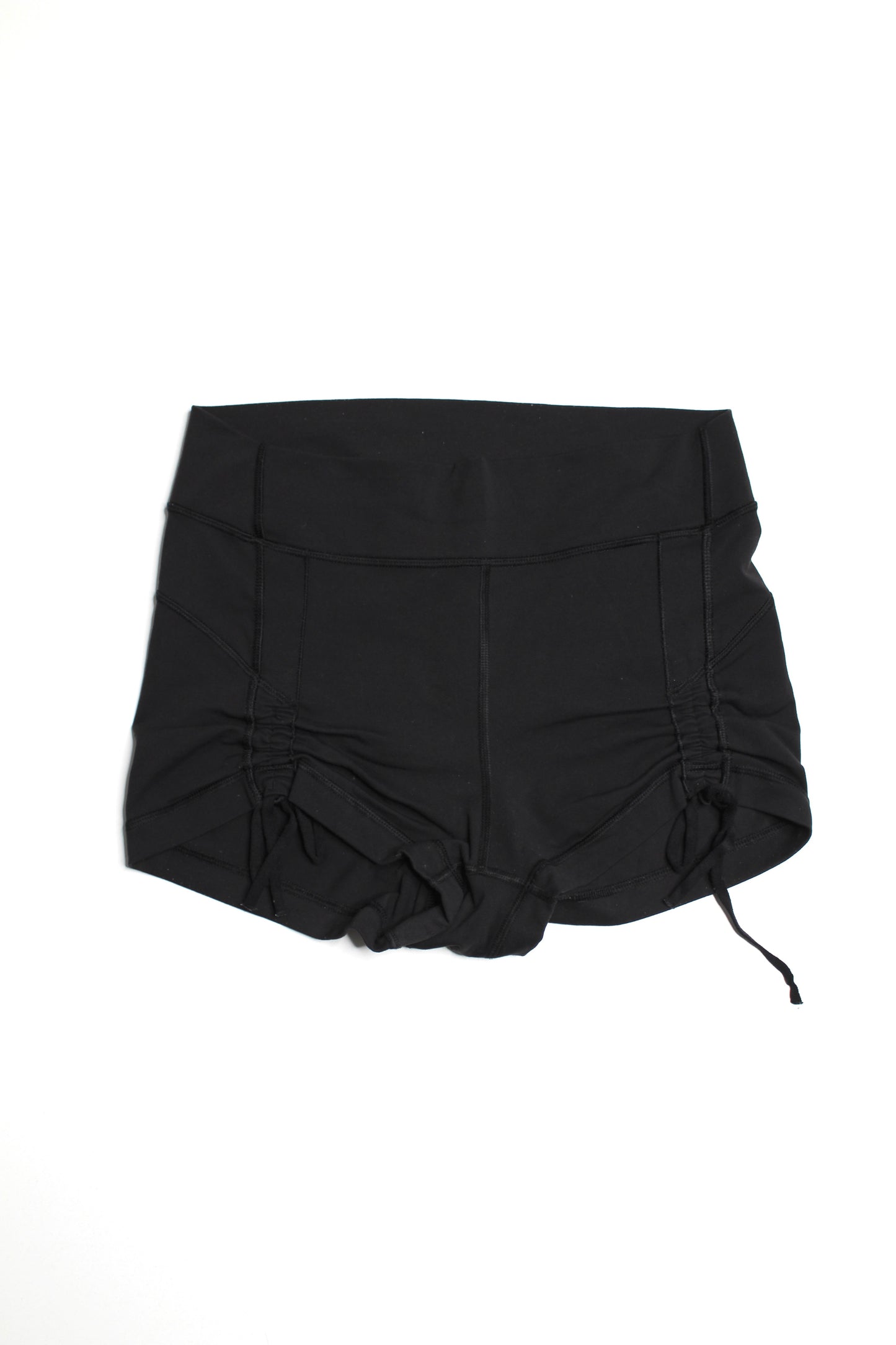 Lululemon black cinch ties  booty shorts, no size. Fits between 6/8 (2") (price reduced: was $30)