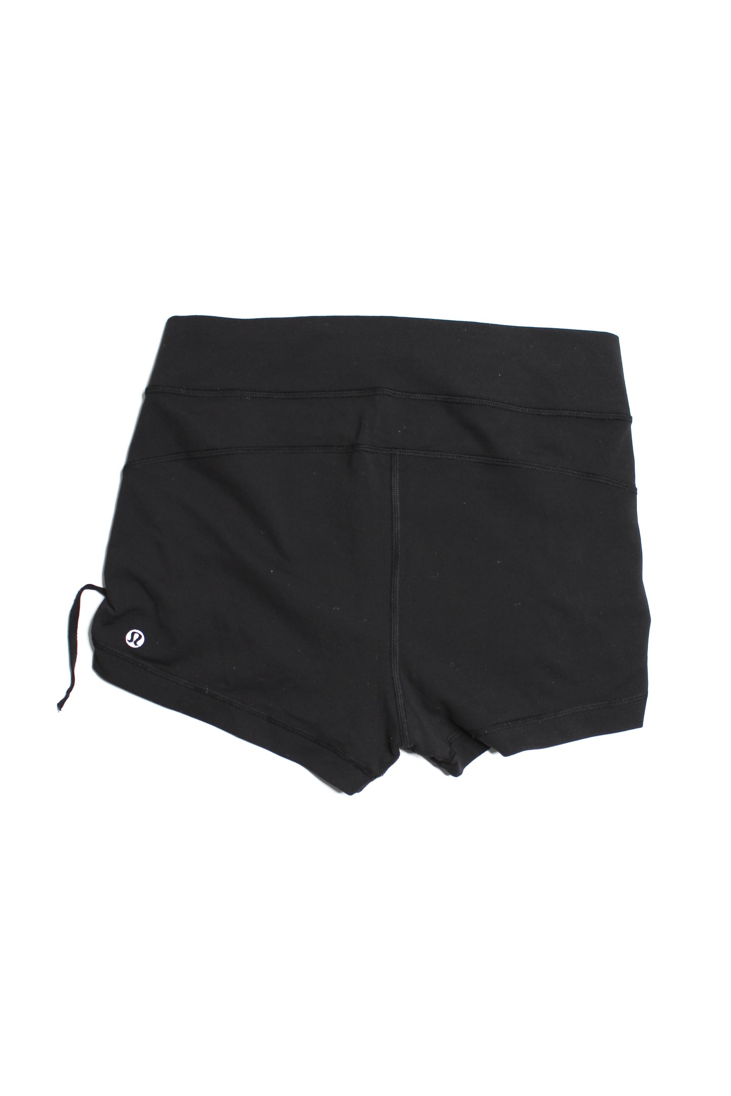 Lululemon black cinch ties  booty shorts, no size. Fits between 6/8 (2") (price reduced: was $30)