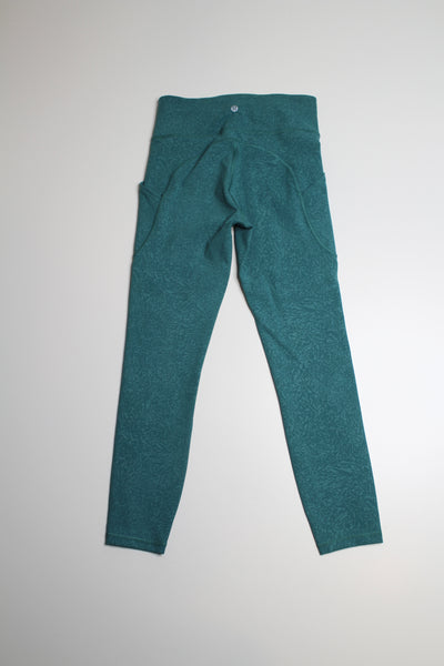 Lululemon crunch teal lagoon invigorate high-rise tights, size 6 (25”)