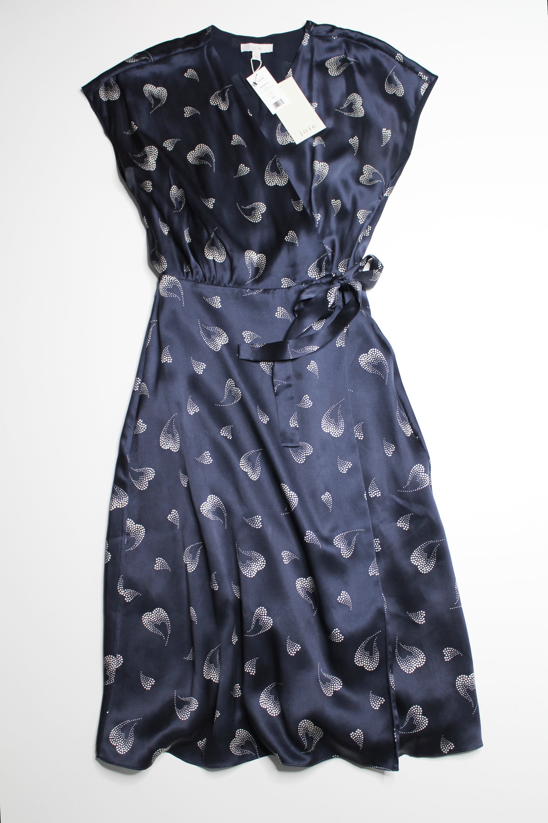 joie blue silk dress Joie Womens Blue Satin Short Sleeve Maxi Full Length Shirred Waist Dress  Medium