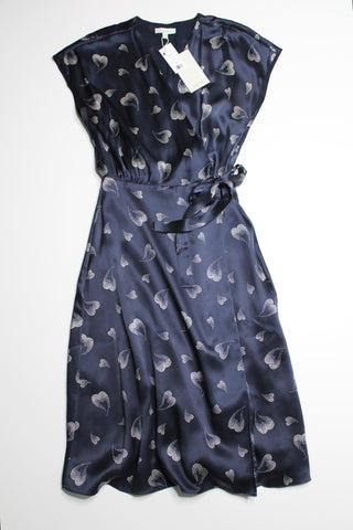 Joie navy bethwyn heart print silk wrap dress, size xs *new with tags