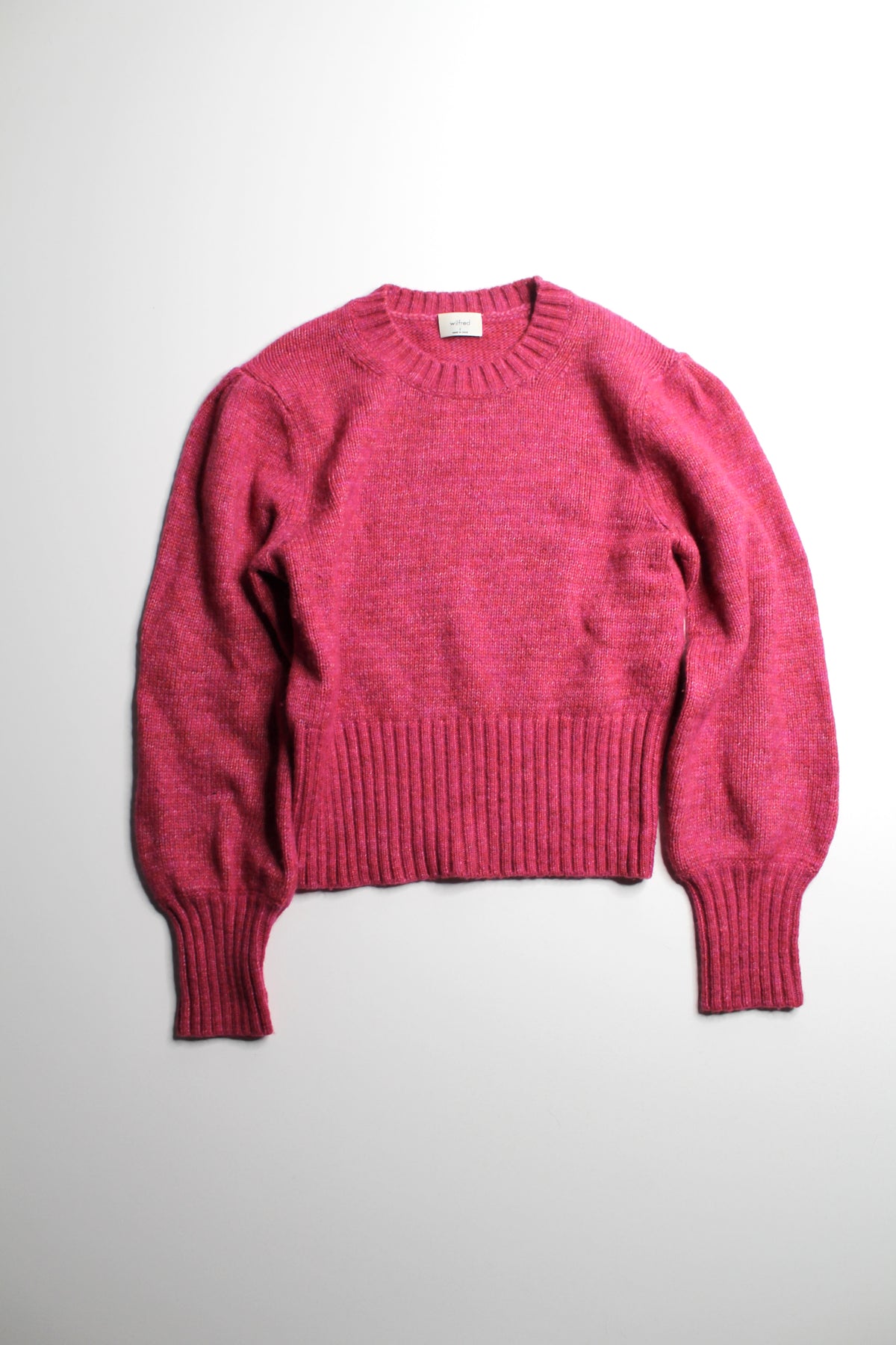 Aritzia Wilfred fuchsia puff sleeve knit sweater, size small