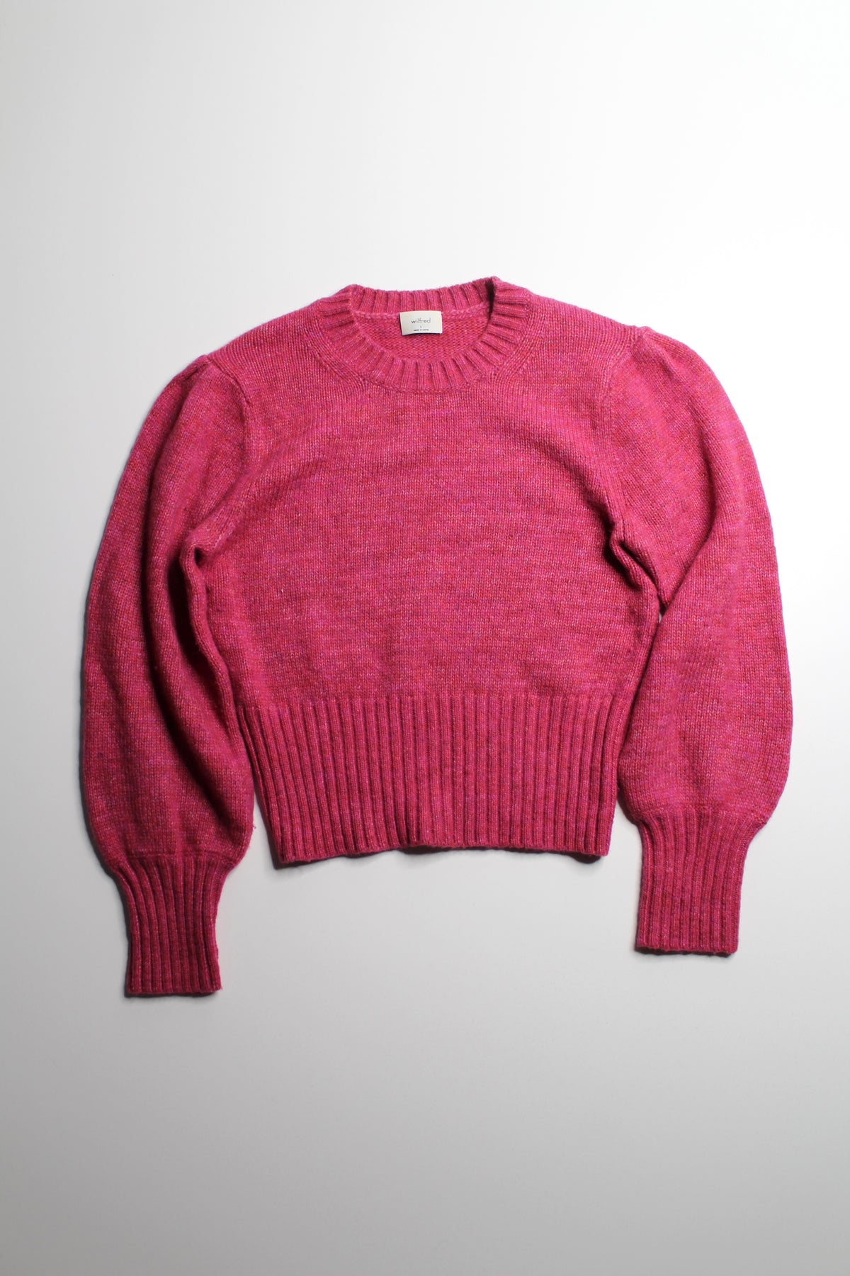 Aritzia Wilfred fuchsia puff sleeve knit sweater, size small