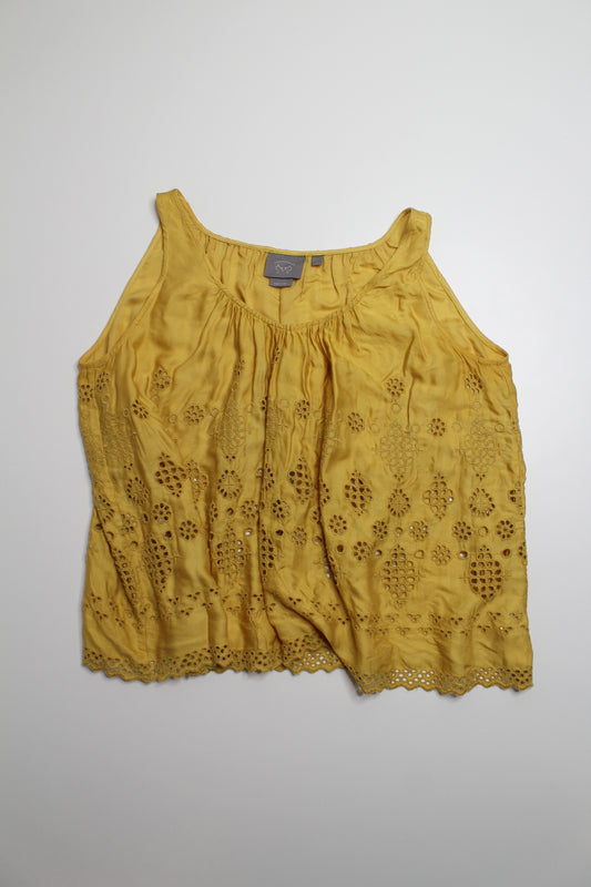 Anthropologie Vanessa Virginia mustard yellow sleeveless eyelet blouse, size 4