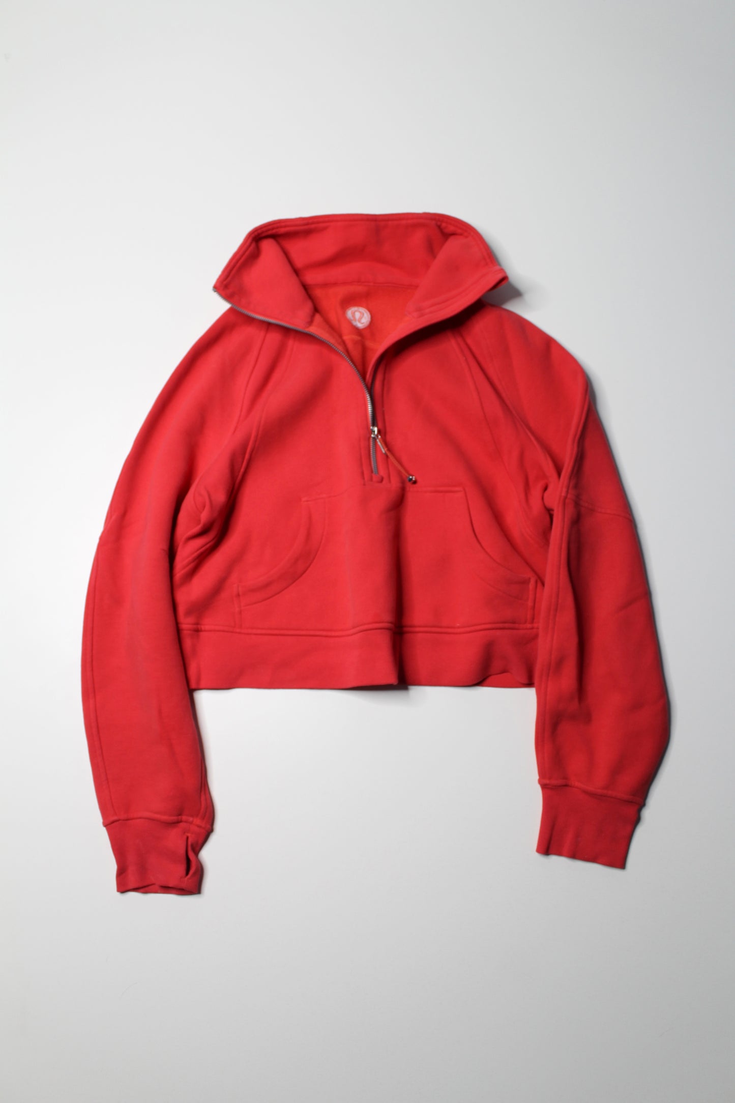 Lululemon red 'oversized scuba 1/2 zip' sweater, size xs/s (fits 4/6)