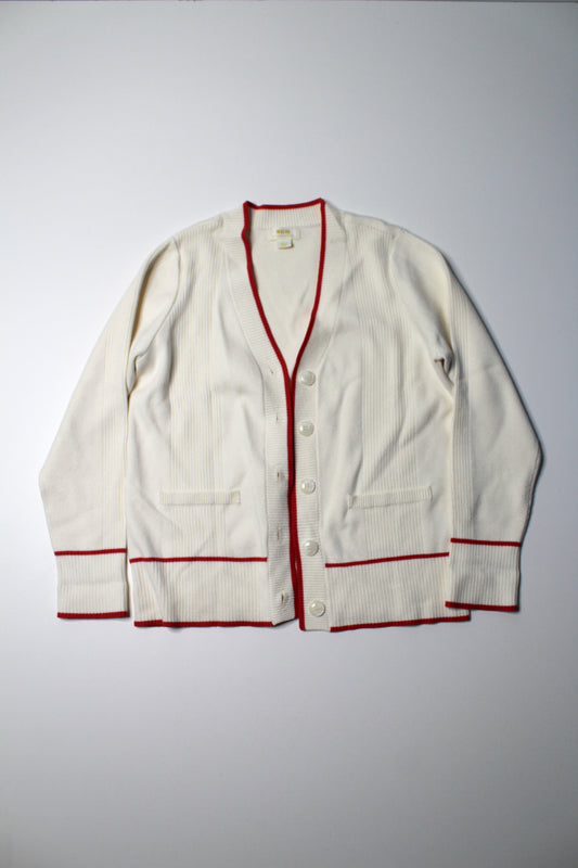 Anthropologie Maeve cream tipped v neck varsity cardigan, size small