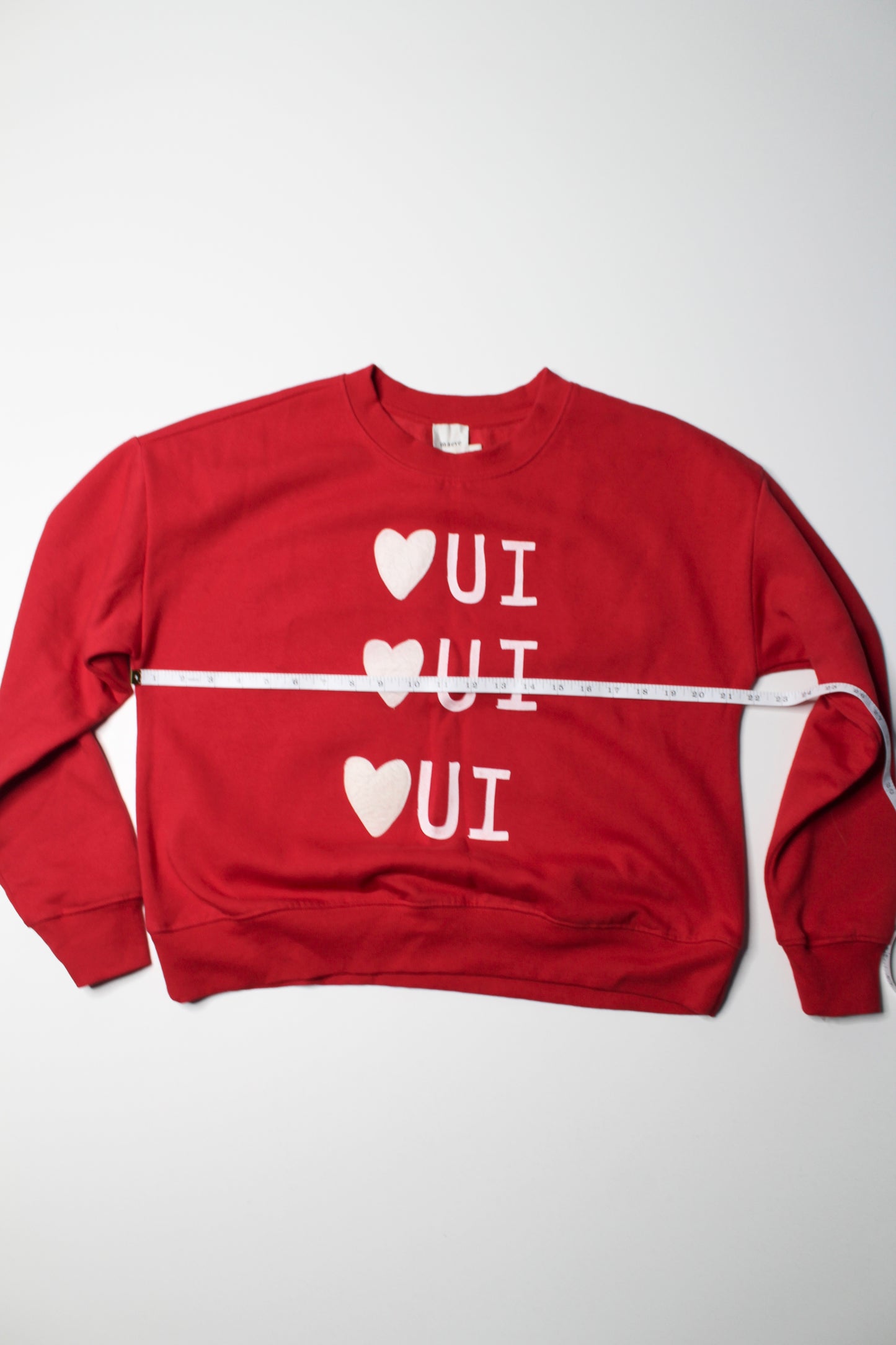 Anthropologie Maeve red heart 'Oui Oui Oui' sweatshirt, size small (loose fit)