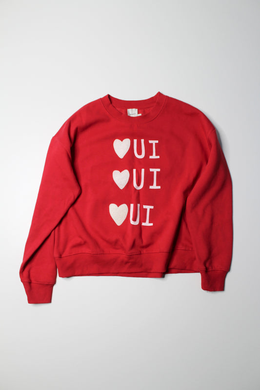 Anthropologie Maeve red heart 'Oui Oui Oui' sweatshirt, size small (loose fit)