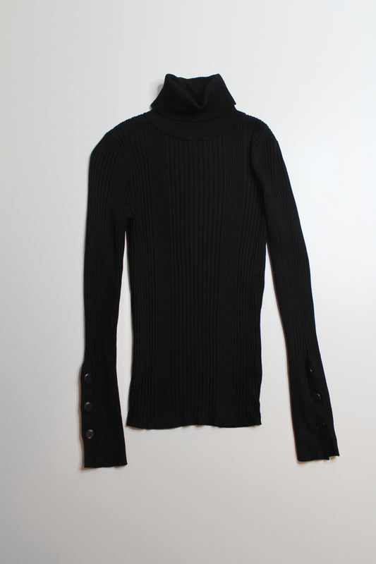 Anthropologie black ribbed button sleeve turtleneck long sleeve, size small