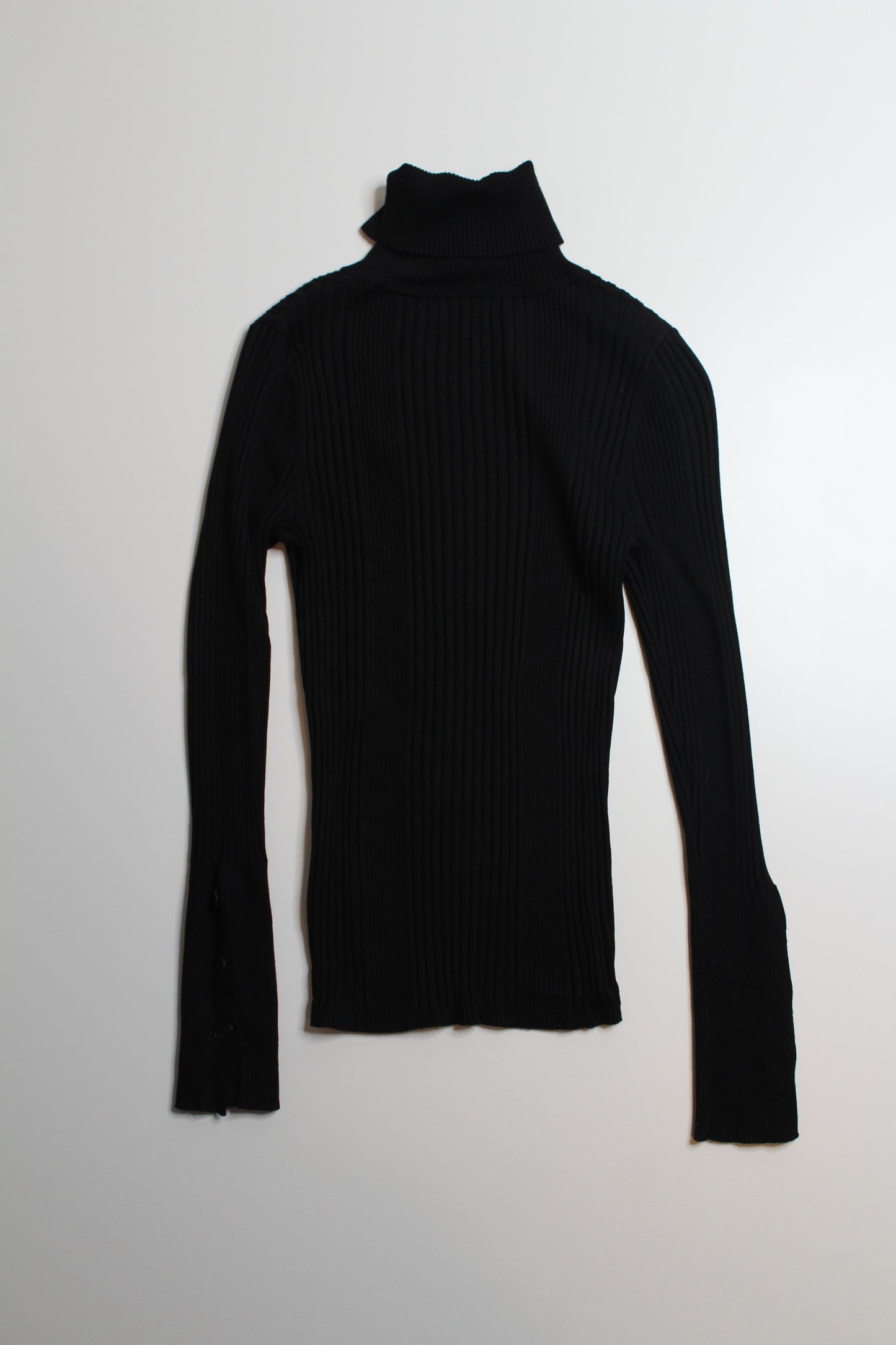 Anthropologie black ribbed button sleeve turtleneck long sleeve, size small