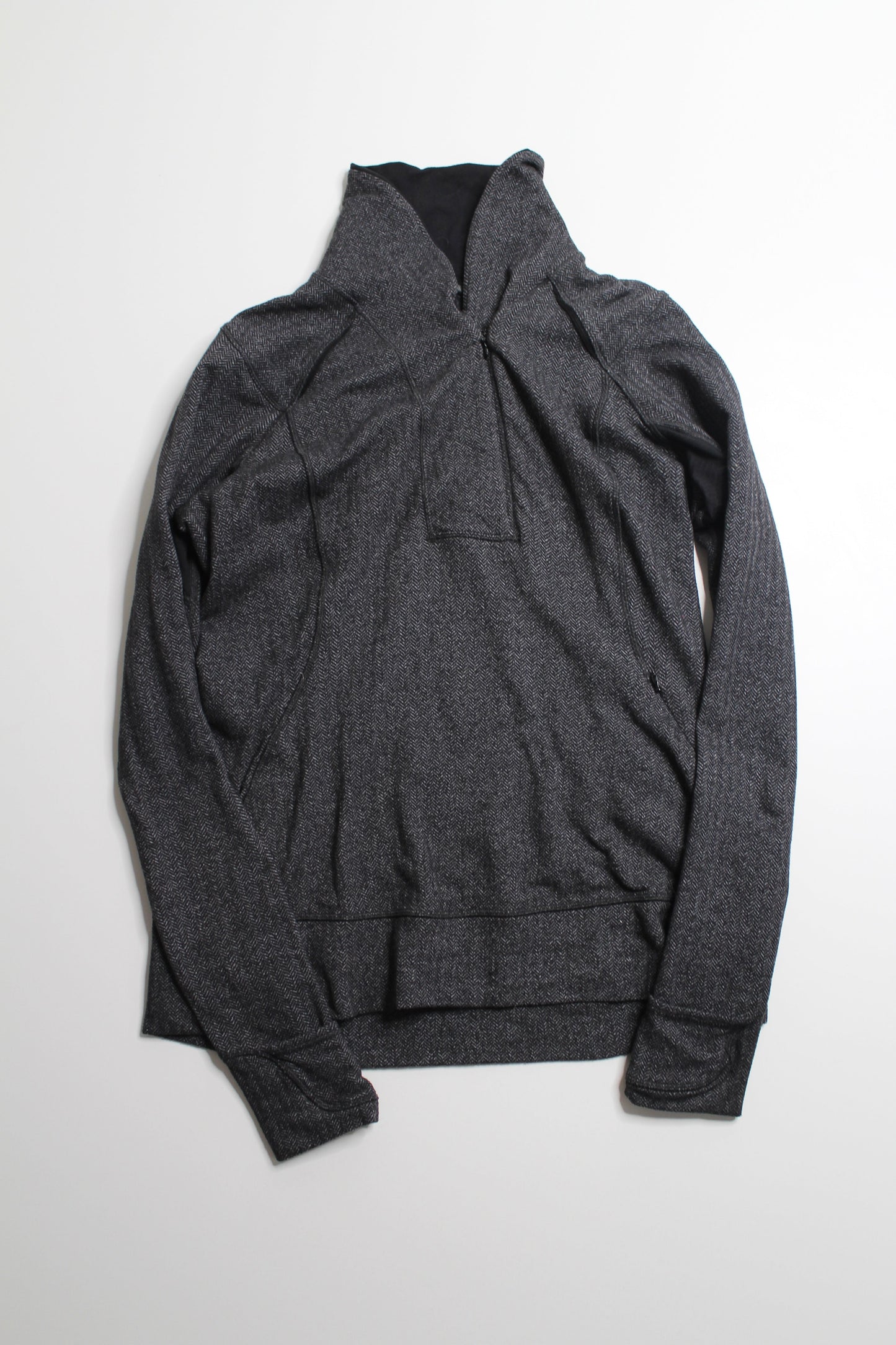 Lululemon grey herringbone 'think fast' 1/4 zip pullover, size 10 (slim fit) (price reduced: was $48)