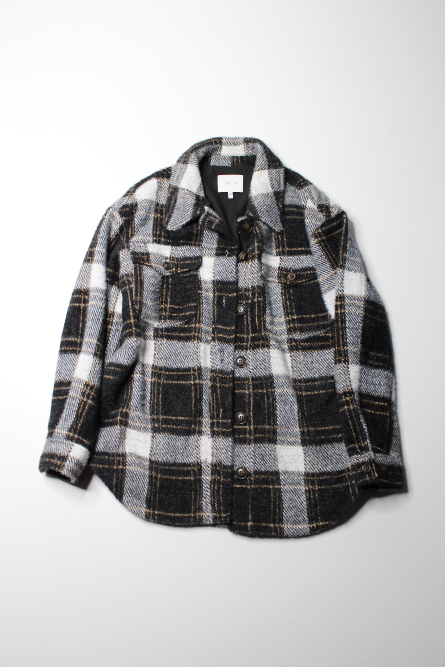 Anthropologie Greylin black plaid shacket, size small