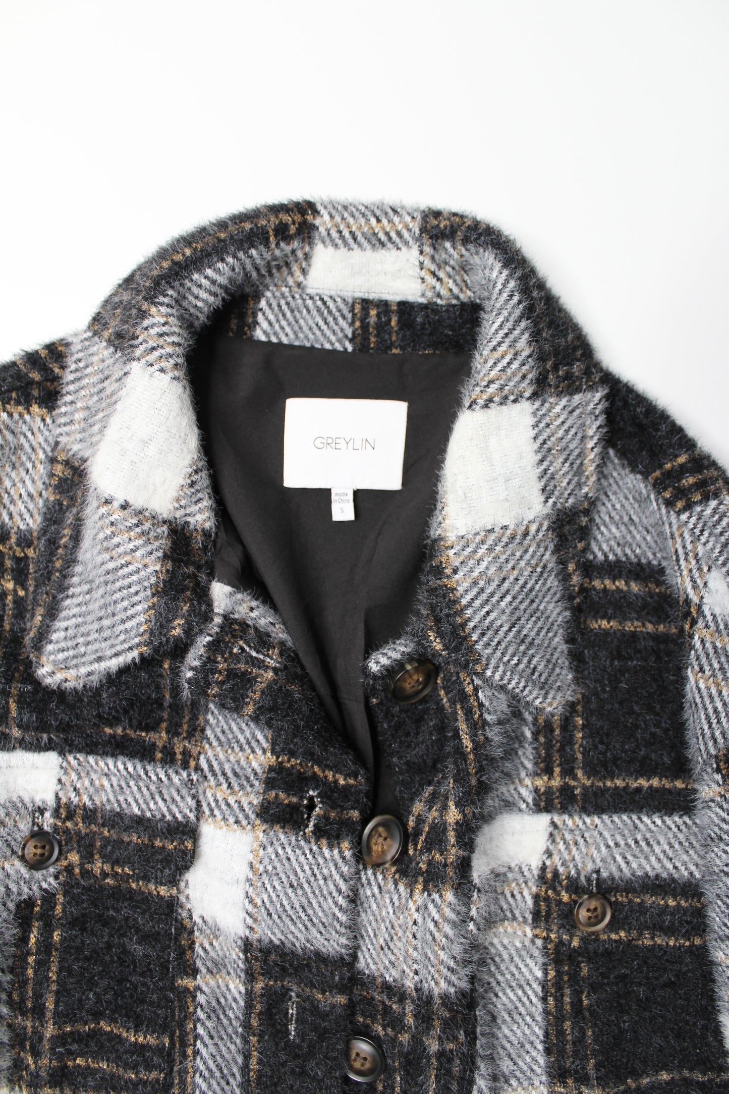Anthropologie Greylin black plaid shacket, size small