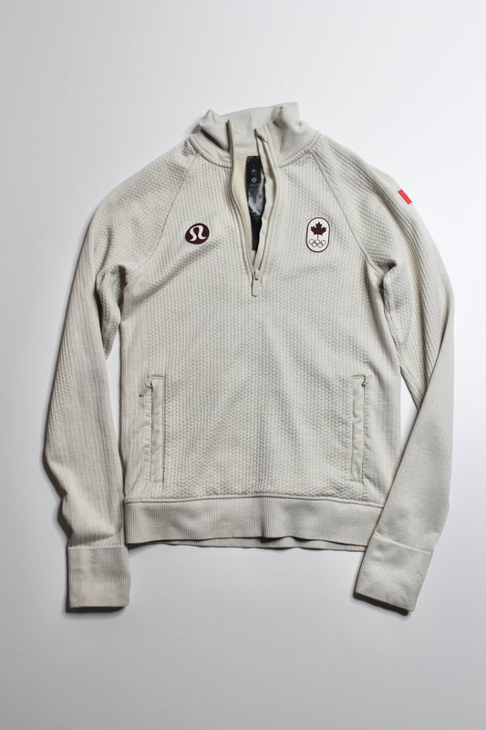 Lululemon beige ‘engineered warmth’ 1/2 zip long sleeve, size 2 (relaxed fit) * Team Canada Olympic Edition