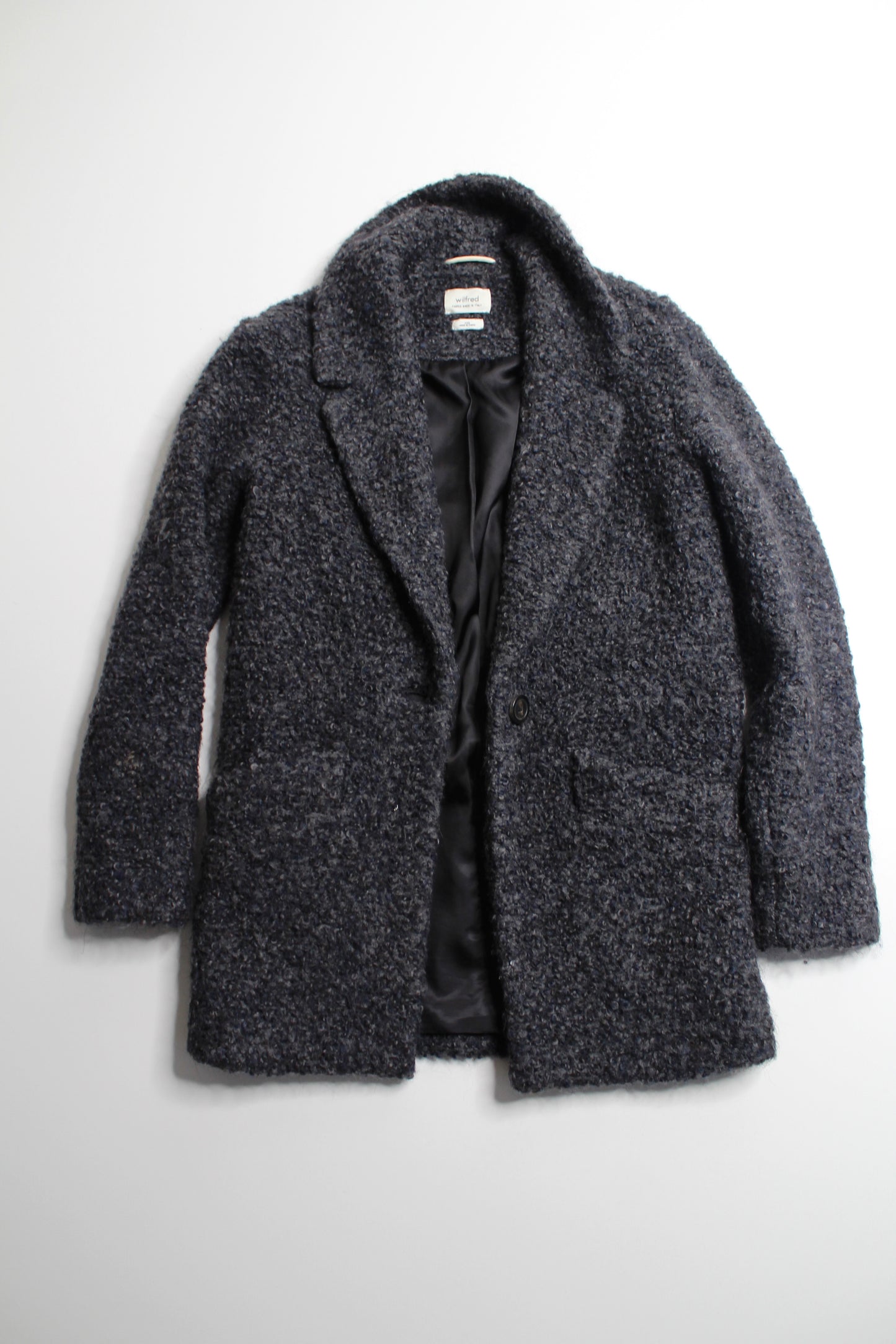 Aritzia wilfred dark grey fuzzy gondry wool coat, size xxs (loose fit) (price reduced: was $88)