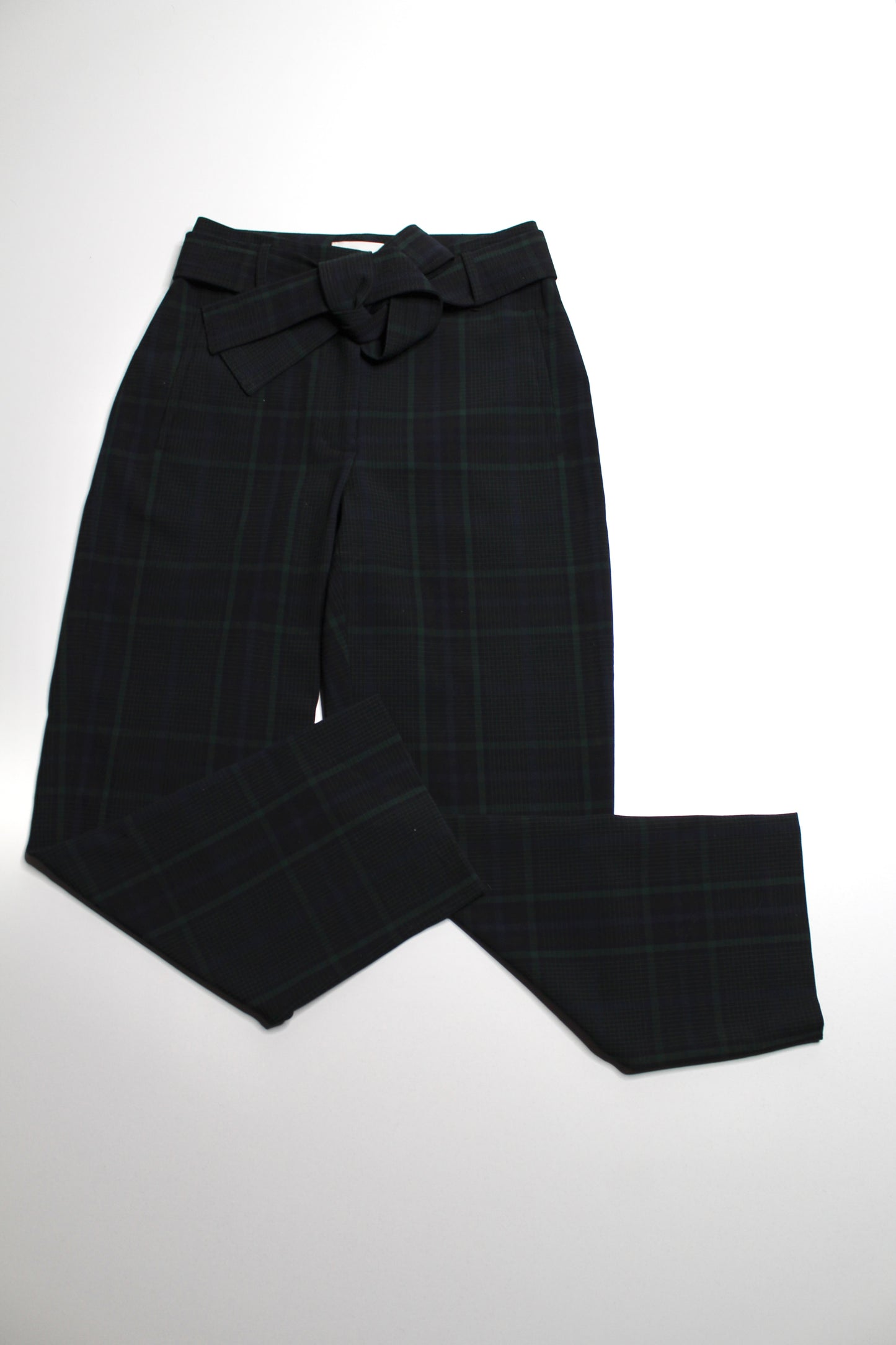 Aritzia Wilfred navy/green plaid tie front belted pant, size 4 (size small) (was $58)