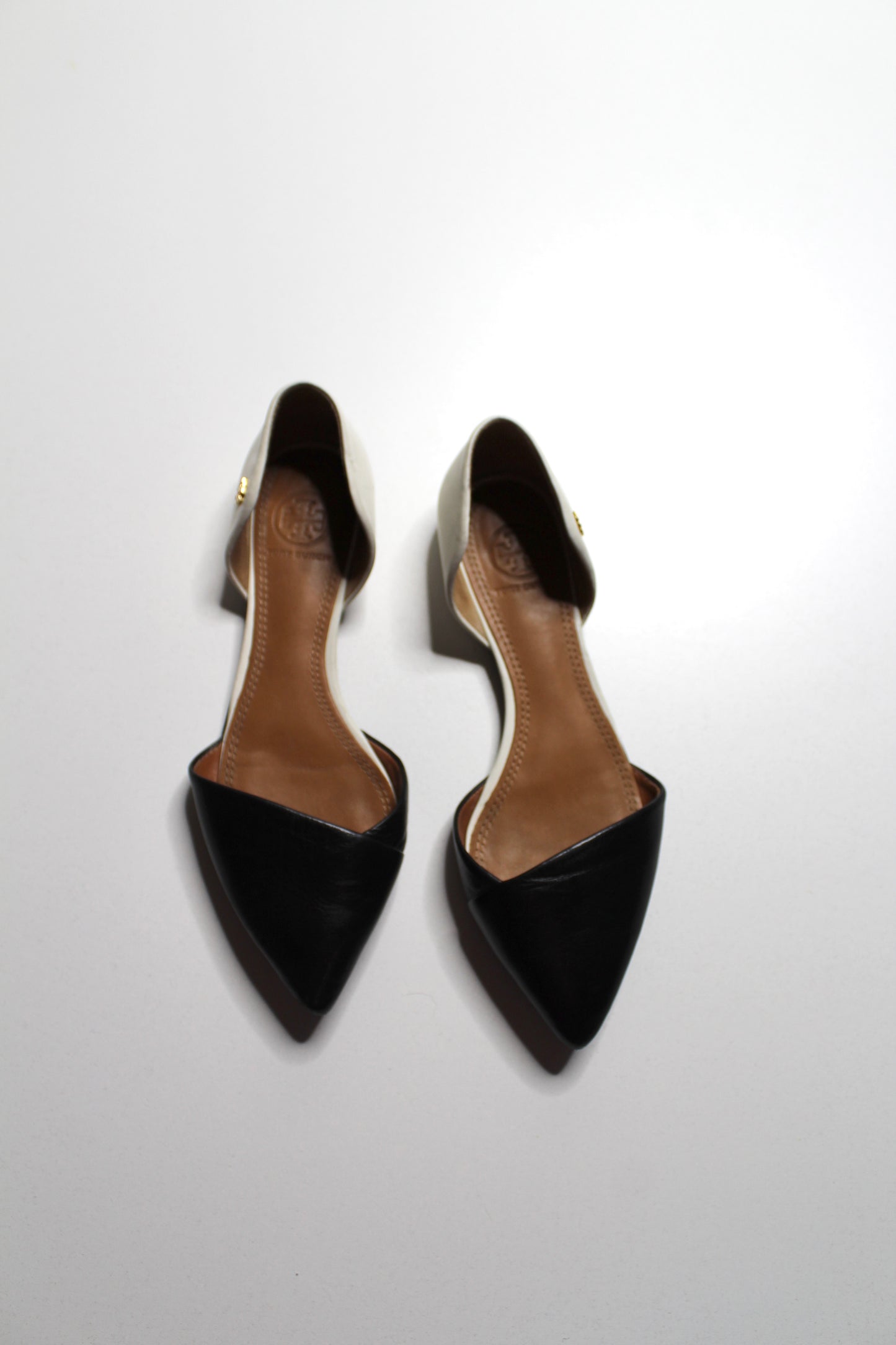 Tory Burch black/ivory viv d'Orsay flats, size 6.5