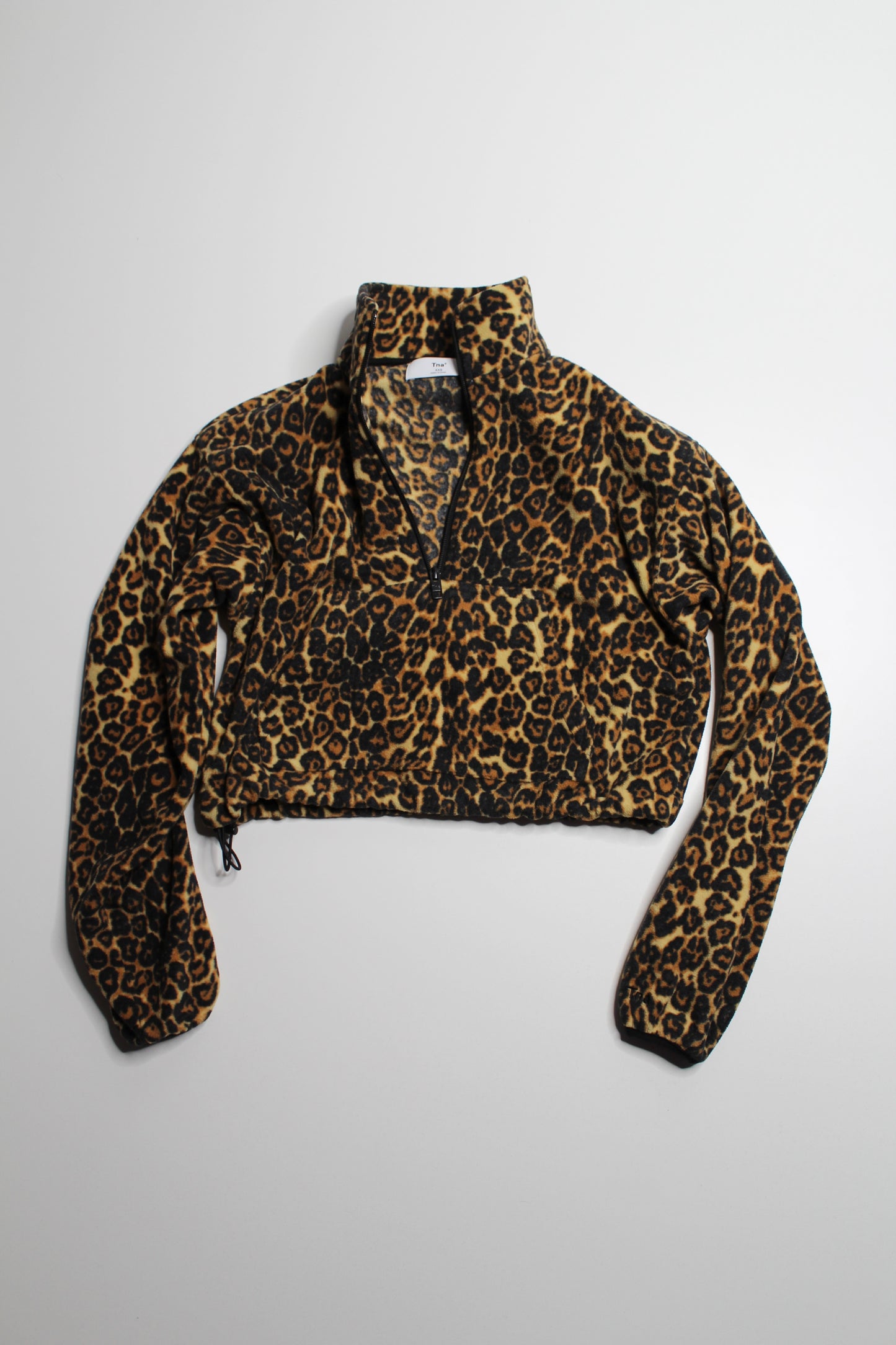 Aritzia TNA leopard fleece 1/4 zip sweatshirt, size xxs (loose fit) (fits xxs/xs)