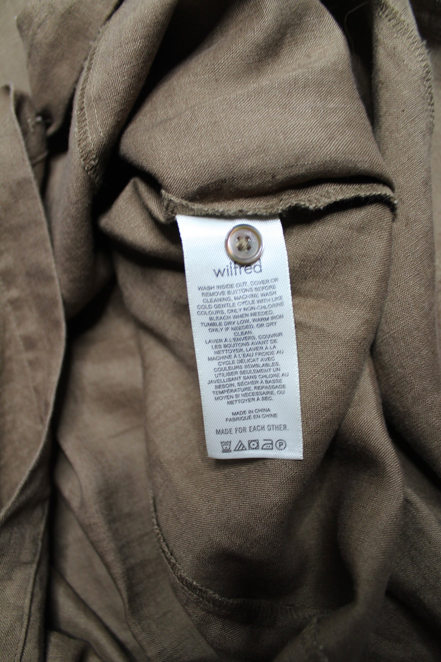 Aritzia Wilfred brown button front dress, size small