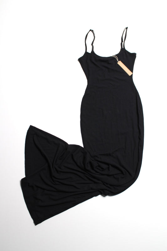 Skims black 'ribbed petite long lounge slip dress', size xxs *new with tags
