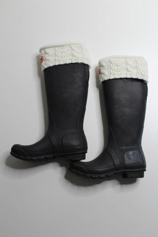 Hunter black matte tall boots with adjustable back, size 7 *socks included (price reduced: was $78) (additional 20% off)