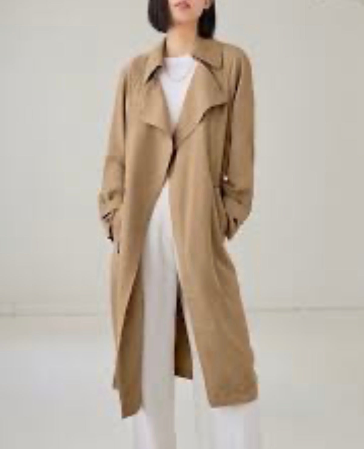 Aritzia Babaton tan open front 'lawson' trench coat, size small (relaxed fit)