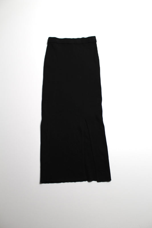 Zara black high waisted ribbed midi skirt, size xs