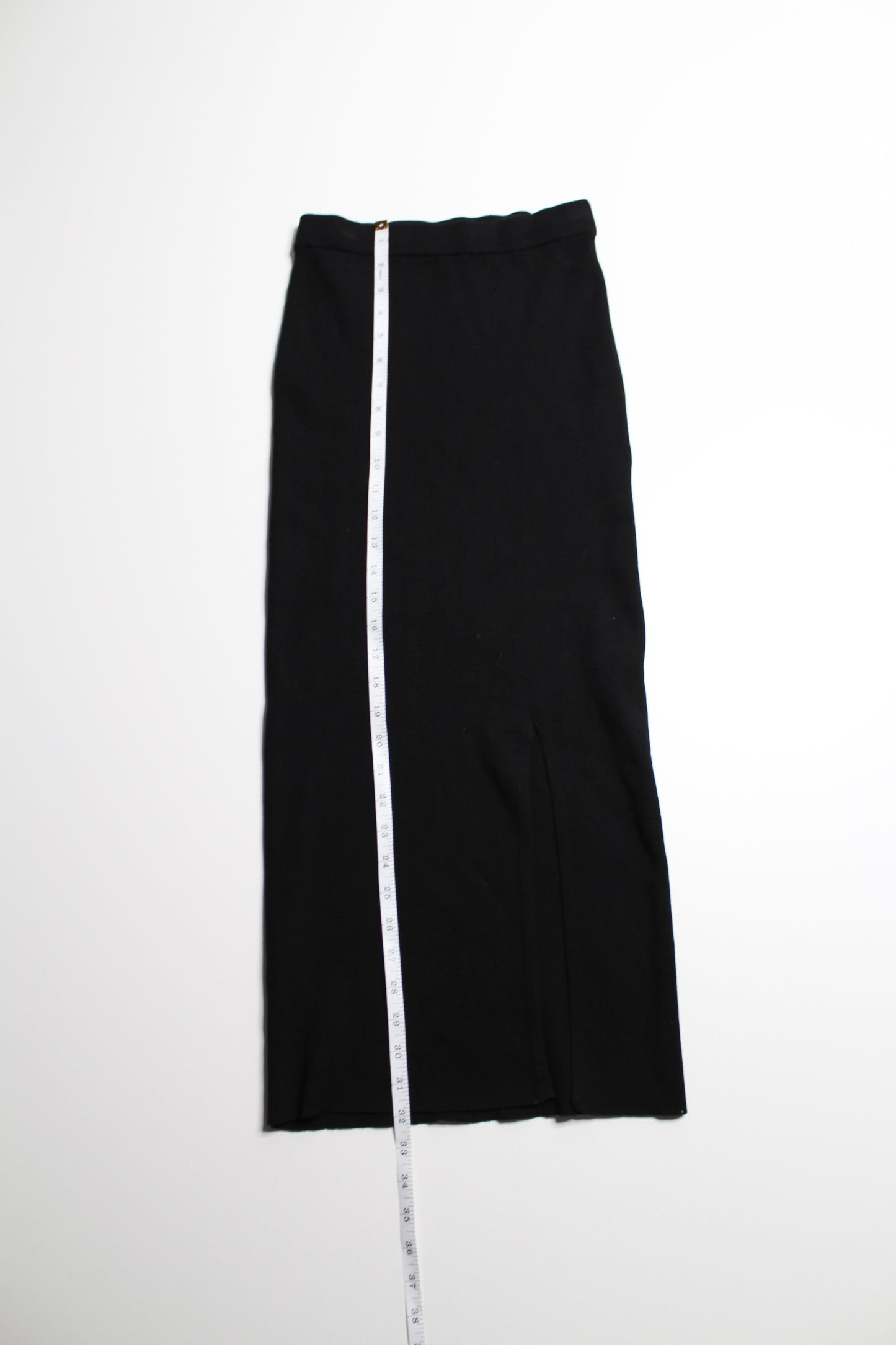 Zara black high waisted ribbed midi skirt, size xs